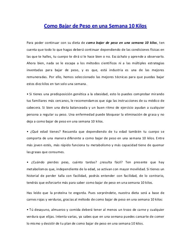 Como bajar de peso en una semana 10 kilos en casa