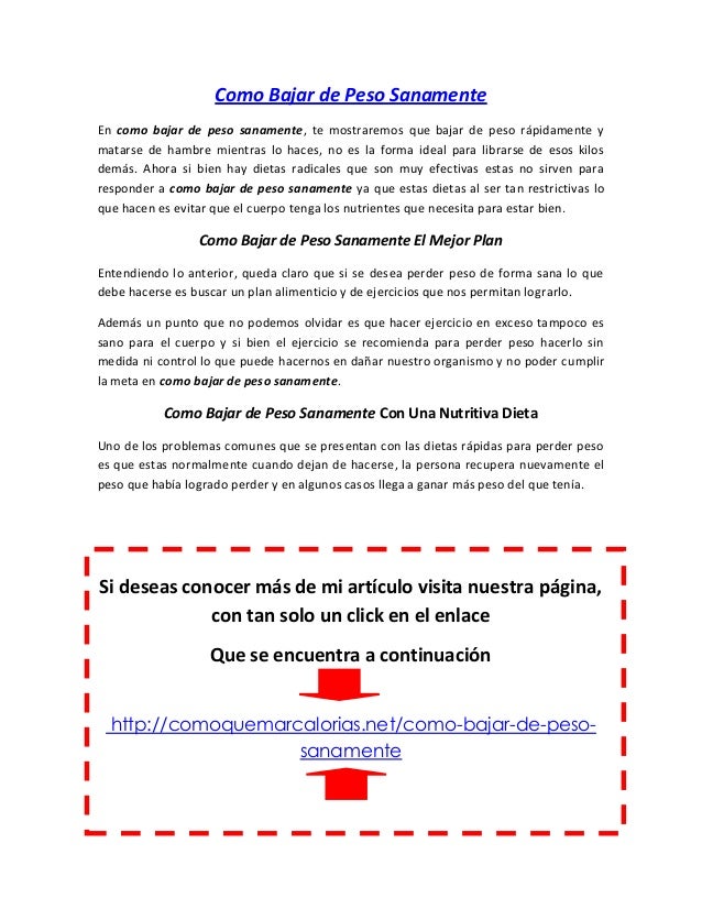 Como bajar de peso sanamente rapido y