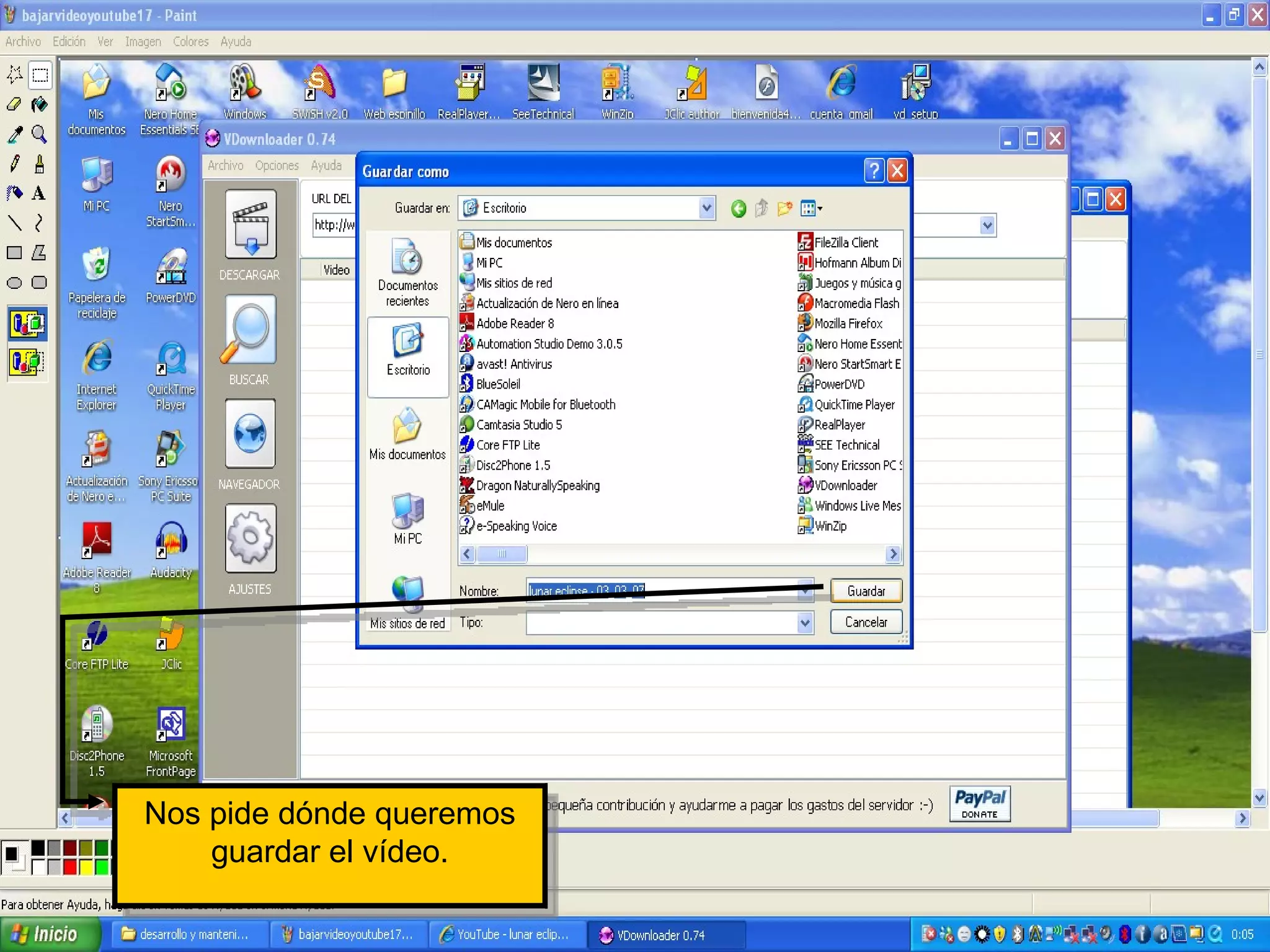 Nos pide dónde queremos guardar el vídeo. 