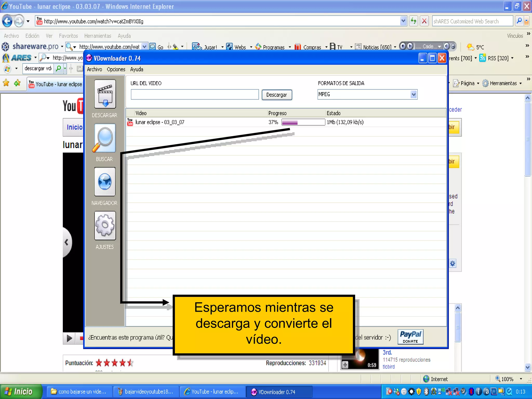 Esperamos mientras se descarga y convierte el vídeo. 