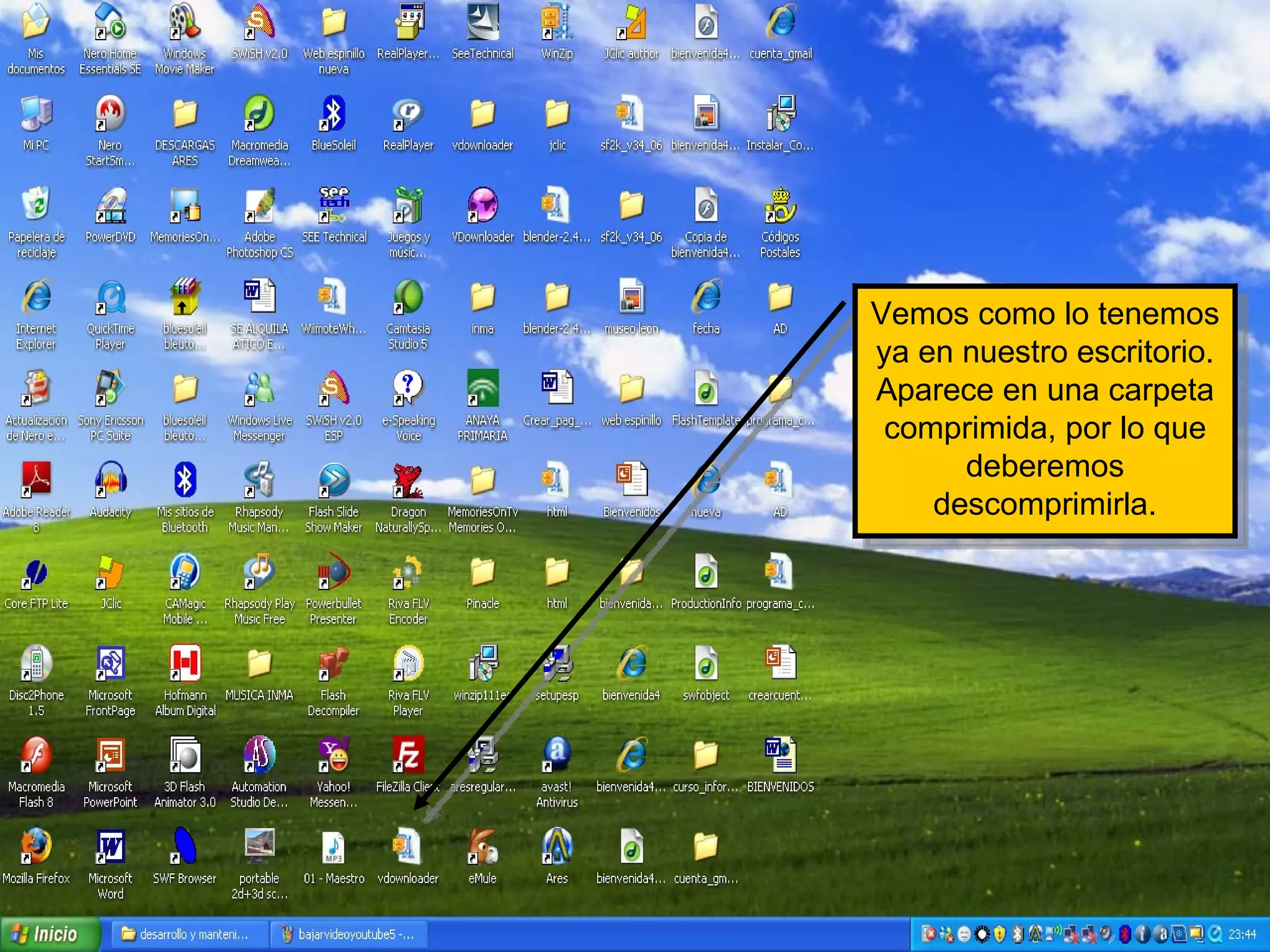 Vemos como lo tenemos ya en nuestro escritorio. Aparece en una carpeta comprimida, por lo que deberemos descomprimirla. 
