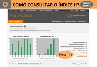 7	
  
COMO	
  CONSULTAR	
  O	
  ÍNDICE	
  H?	
  
WEB	
  OF	
  
SCIENCE	
  
ÍNDICE	
  H	
  =	
  4	
  
 