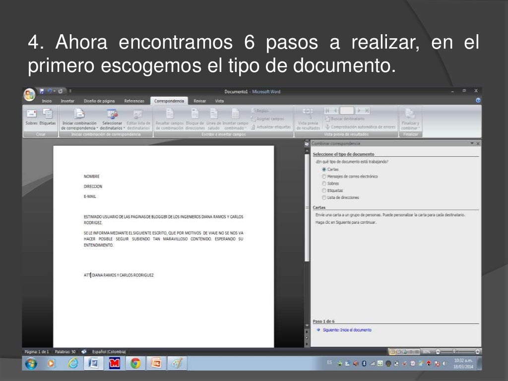 Como combinar correspondencia en word 2010