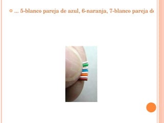 ... 5-blanco pareja de azul, 6-naranja, 7-blanco pareja de marrón, 8-marrón. Los corto alineados, sujetando el extremo ...   