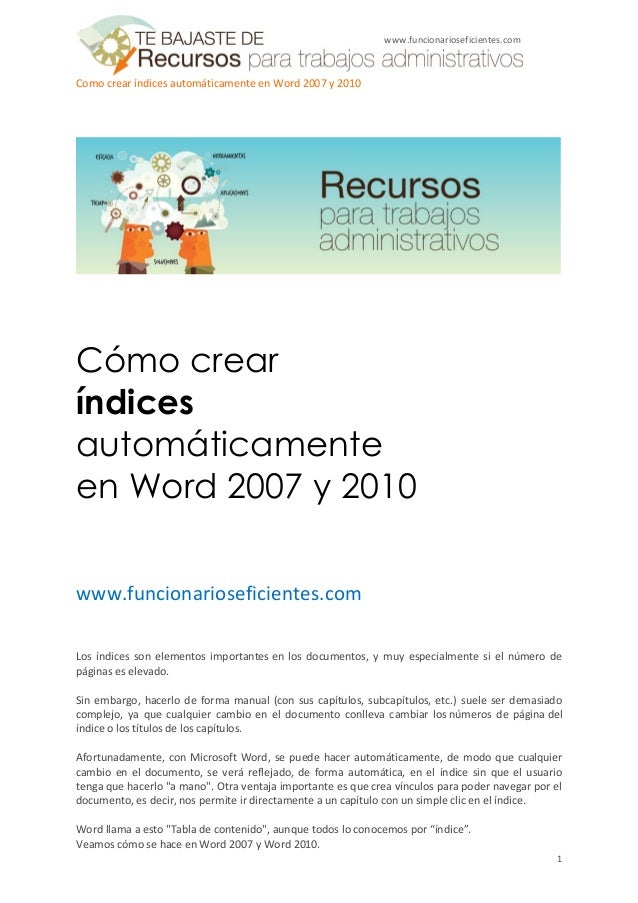 Indices Automaticos en word 2007 2010