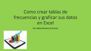 Como crear tablas de
frecuencias y graficar sus datos
en Excel
Por Adela Romero Carranza
 