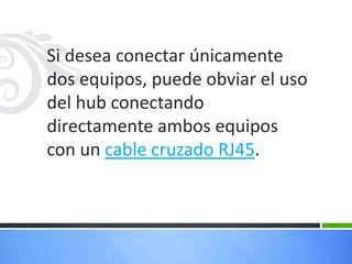 Si desea conectar únicamente
dos equipos, puede obviar el uso
del hub conectando
directamente ambos equipos
con un cable cruzado RJ45.
 