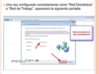  Una vez configurado correctamente como “Red Doméstica”
o “Red de Trabajo”, aparecerá la siguiente pantalla:
 