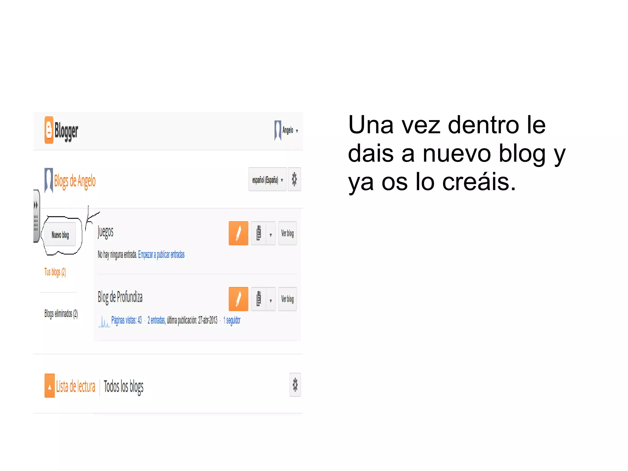 Una vez dentro le
dais a nuevo blog y
ya os lo creáis.
 
