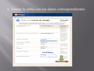    Llenar la tabla con los datos correspondientes
 