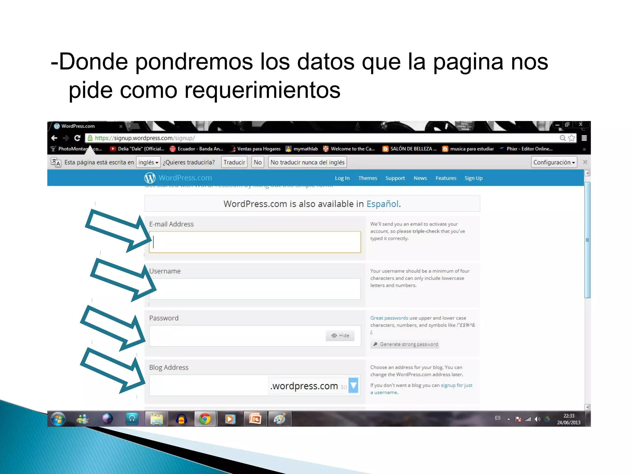 -Donde pondremos los datos que la pagina nos
pide como requerimientos
 