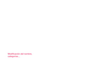 Modificación del nombre,
categorías...
 
