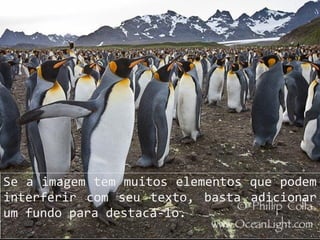 Se a imagem tem muitos elementos que podem
interferir com seu texto, basta adicionar
um fundo para destacá-lo.
 