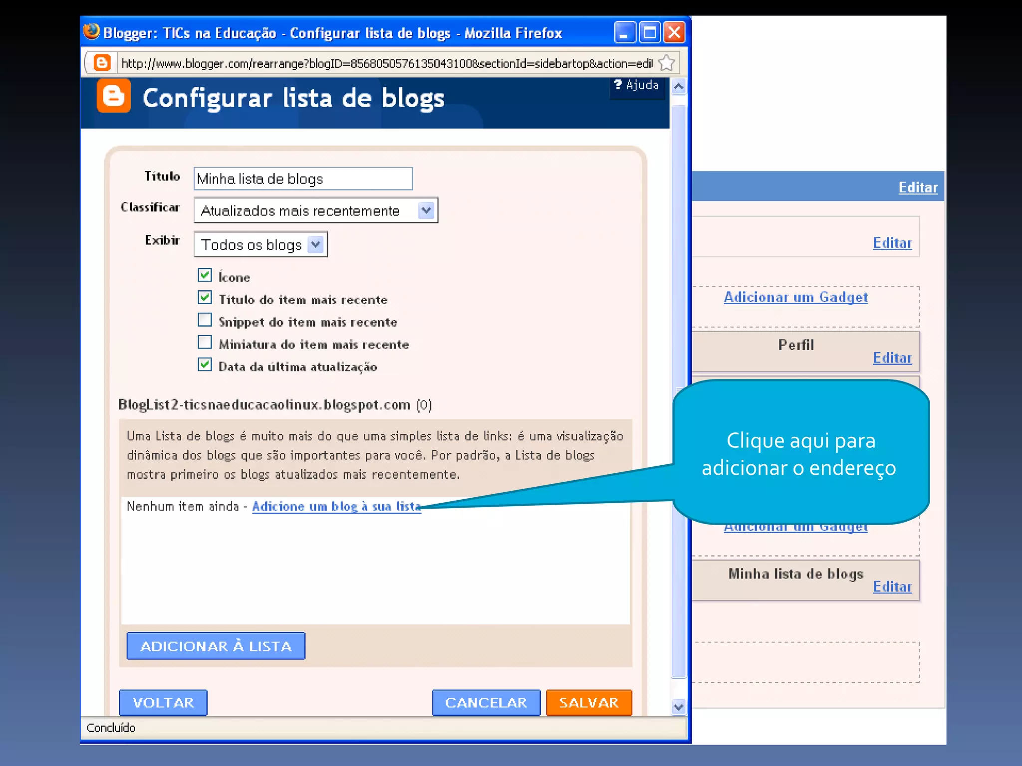 Clique aqui para adicionar o endereço  