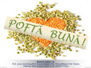 Material realizat de: Prof. coord. Aida Grecu,Prof. Diaconu Daniela, Prof. Staicu Mihaela, Prof. Stanciu Valentina, Elevii Grupului Școlar I.C.M.,,DACIA” Pitești 