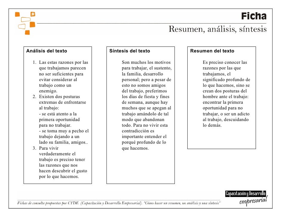 Como debe realizarse un resumen analisis sintesis