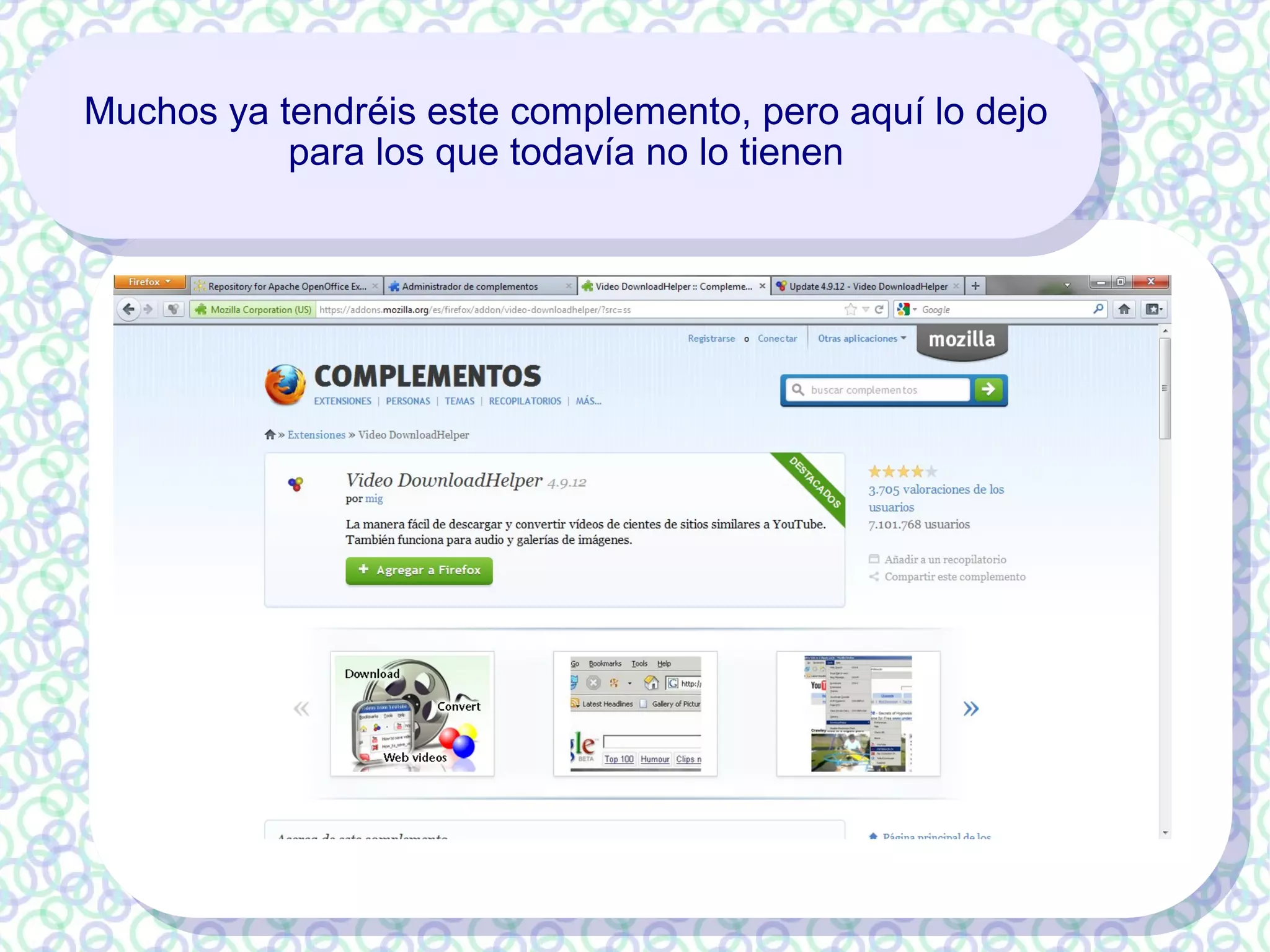 Muchos ya tendréis este complemento, pero aquí lo dejo
para los que todavía no lo tienen