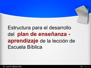 Estructura para el desarrollo
del plan de enseñanza -
aprendizaje de la lección de
Escuela Bíblica
Dr. Juan R. Mejías Ortiz 23
 
