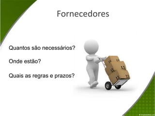 FornecedoresQuantossãonecessários?Onde estão?Quais as regras e prazos?