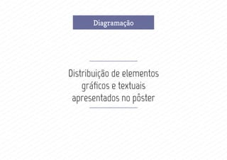 Funções de um pôsterDiagramação
Distribuição de elementos
gráficos e textuais
apresentados no pôster
 