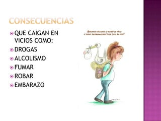  QUE

CAIGAN EN
VICIOS COMO:
 DROGAS
 ALCOLISMO
 FUMAR
 ROBAR
 EMBARAZO

 