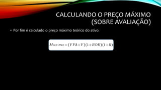 • Por fim é calculado o preço máximo teórico do ativo.
CALCULANDO O PREÇO MÁXIMO
(SOBRE AVALIAÇÃO)
 
