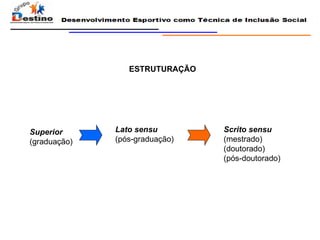 ESTRUTURAÇÃO Superior (graduação)  Lato sensu (pós-graduação)  Scrito sensu (mestrado)  (doutorado) (pós-doutorado) 
