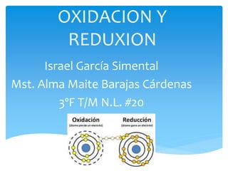 OXIDACION Y
REDUXION
Israel García Simental
Mst. Alma Maite Barajas Cárdenas
3ºF T/M N.L. #20
 