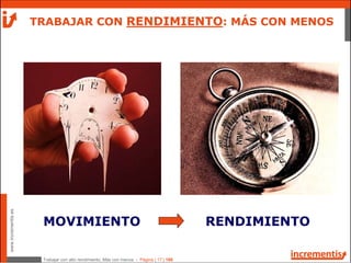 Trabajar con alto rendimiento; Más con menos - Página | 17 | 186
www.incrementis.es
MOVIMIENTO RENDIMIENTO
TRABAJAR CON RENDIMIENTO: MÁS CON MENOS
 