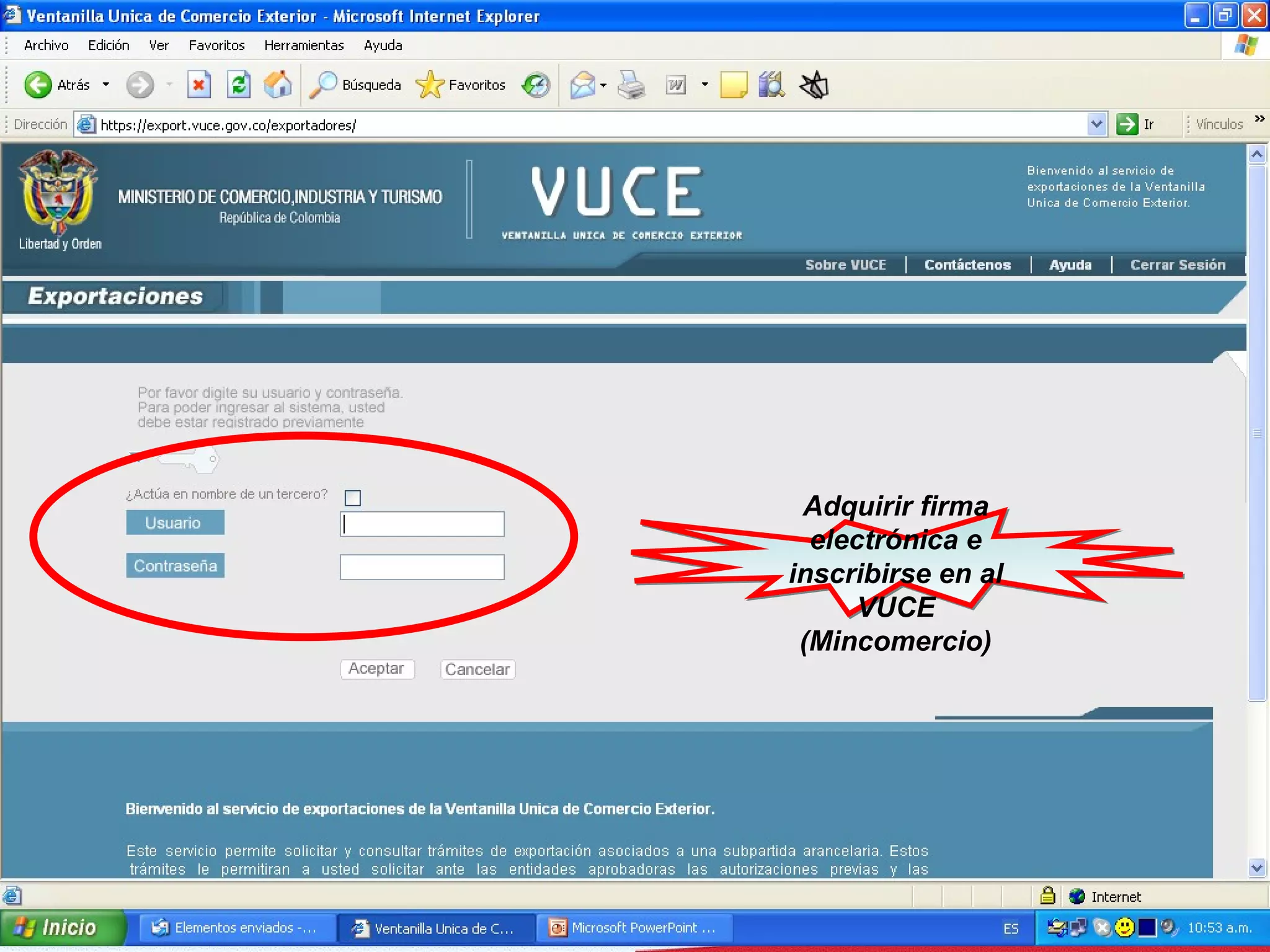 Adquirir firma electrónica e inscribirse en al VUCE (Mincomercio) 
