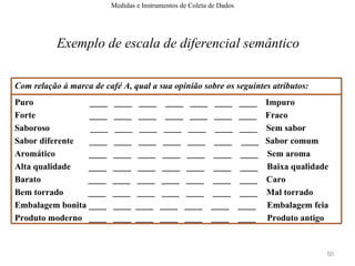 Exemplo de escala de diferencial semântico  Medidas e Instrumentos de Coleta de Dados Com relação à marca de café A, qual ...