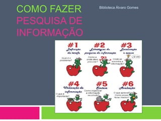 Como fazer pesquisa de informação BibliotecaÁlvaro Gomes 
