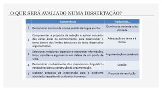 O QUE SERÁ AVALIADO NUMA DISSERTAÇÃO?
 