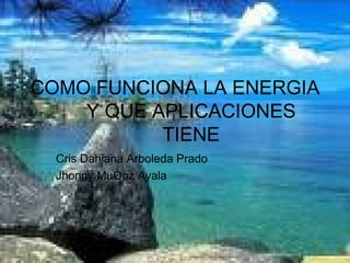COMO FUNCIONA LA ENERGIA Y QUE APLICACIONES TIENE Cris Dahiana Arboleda Prado Jhonny Muñoz Ayala 