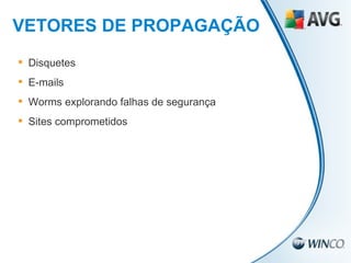 Disquetes E-mails Worms explorando falhas de segurança Sites comprometidos VETORES DE PROPAGAÇÃO 
