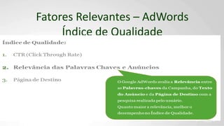Fatores Relevantes – AdWords
Índice de Qualidade
 