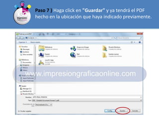 Paso 7 ) Haga click en "Guardar" y ya tendrá el PDF hecho en la ubicación que haya indicado previamente. 