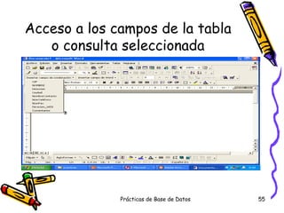 Acceso a los campos de la tabla o consulta seleccionada 