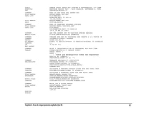 TITLE                             SAMPLE SPSSX SETUP FOR SCORING A HYPOTHETICAL 100-ITEM
SUBTITLE                          MULTIPLE CHOICE TEST — DAVE SWANSON, SEPTEMBER 6, 1991
SET                               LENGTH=64/WIDTH=132
COMMENT                           READ IN AND SAVE THE ANSWER KEY
FILE HANDLE                       KEYDAT/NAME=’KEY.DAT’
DATA LIST                         FILE=KEYDAT/
                                  EXAMCODE,KEY1 TO KEY100
                                  (A8,1X,100A1)
FILE HANDLE                       KEYSYS/NAME=’KEY.SYS’
SAVE                              OUTFILE=KEYSYS
COMMENT                           READ IN EXAMINEE RESPONSE STRINGS
FILE HANDLE                       RESPDAT/NAME=’RESPONSE.DAT’
DATA LIST                         FILE=RESP/
                                  SSN,EXAMCODE,RESP1 TO RESP100
                                  (F9.0,1X,A8,1X,100A1)
COMMENT                           ADD THE ANSWER KEY TO RESPONSE STRING RECORDS
MATCH FILES                       FILE=*/TABLE=KEYSYS/BY EXAMCODE
COMMENT                           COMPARE THE KEY TO RESPONSES AND CREATE A 0/1 VECTOR OF
COMMENT                           INCORRECT/CORRECT ANSWERS
VECTOR                            SCORE(100,F1.0)
DO REPEAT                         K=KEY1 TO KEY100/R=RESP1 TO RESP100/S=SCORE1 TO SCORE100
COMPUTE                           S=0
IF                                (K EQ R) S=1
END REPEAT
COMMENT                           PRINT A CROSSTABULATION OF RESPONSES FOR EACH ITEM
TABLES                            FORMAT=CWIDTH(10,3) NSPACE LIGHT/
                                  TABLE= RESP1 +
                                  RESP2 +
                                  ... + (habrá que mecanografiar todas las respuestas)
                                  RESP100 BY (LABELS)/
                                  STATISTICS=COUNT((F3.0) ‘’)
COMMENT                           GENERATE RELIABILITY STATISTICS
RELIABILITY                       VARIABLES=SCORE1 TO SCORE100/
                                  SCALE(TOTAL)=SCORE1 TO SCORE100/
                                  STATISTICS=DESCRIPTIVE,SCALE,ANOVA/
                                  SUMMARY=ALL
COMMENT                           CALCULATE A PERCENT CORRECT SCORE FOR THE TOTAL TEST
COMPUTE                           PCSCORE=100*MEAN(SCORE1 TO SCORE100)
COMMENT                           CALCULATE A STANDARD SCORE FOR THE TOTAL TEST
FILE HANDLE                       MEANSD/NAME=’MEANSD.TMP’
AGGREGATE                         OUTFILE=MEANSD/BREAK=EXAMCODE/
                                  PCMEAN=MEAN(PCSCORE)/PCSD=SD(PCSCORE)
MATCH FILES                       FILE=*/TABLE=MEANSD/BY EXAMCODE
COMPUTE                           STDSCORE=500+100*(PCSCORE-PCMEAN)/PCSD

COMMENT                           WRITE OUT A SCORE REPORT
FILE HANDLE                       REPORT/NAME=’REPORT.LIS’
WRITE                             OUTFILE=REPORT/
                                  SSN,PCSCORE,STDSCORE
                                  (3F9.0)
EXECUTE
FINISH




Capítulo 6. Items de emparejamiento ampliado (tipo R)                                        95
 