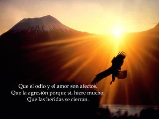 Que el odio y el amor son afectos. Que la agresión porque sí, hiere mucho. Que las heridas se cierran. 