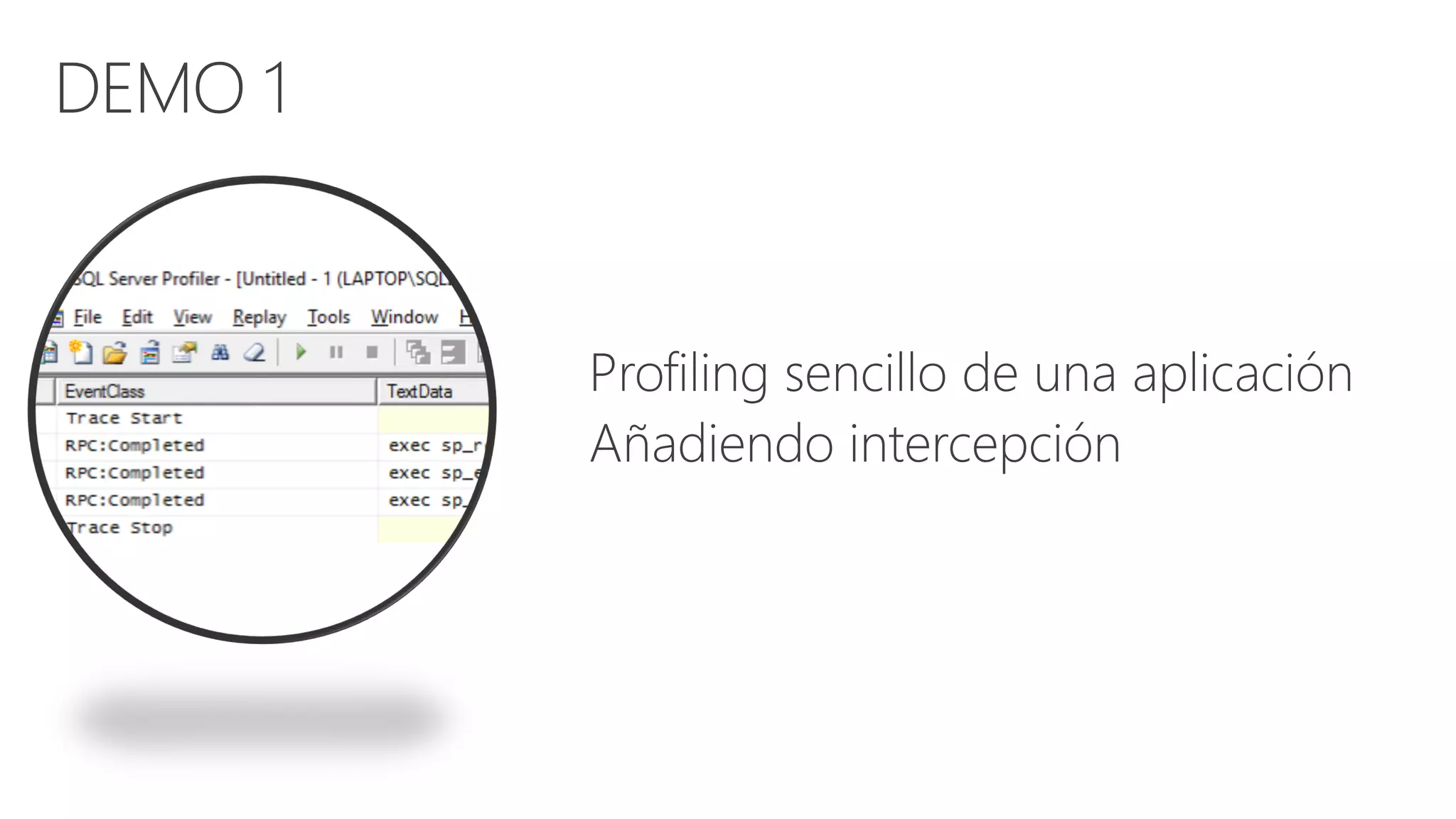 #dotNetSpain2016
Librería Método ¿Qué hace?
Query.PlanCompiler.Pl
anCompiler
Compile(cqt.DbCommandTree ctree, …….) Compila query hacia SQL Server. Coste de
compilación. Aquí generalmente es donde
debemos poner esfuerzos en optimizar linq
Objects.Elinq.Compile
dELinqQueryState
GetExecutionPlan(MergeOption? forMergeOption) Obtener plan de ejecución ya compilado
previamente
Objects.Elinq.ELinqQu
eryState
GetExecutionPlan(MergeOption? forMergeOption) Obtener plan de ejecución todavía no compilado
Objects.ObjectQuery
<T>
GetResults(MergeOption? forMergeOption) Obtiene datos. Incluye datos GetExecutionPlan,
Compile y el coste de materializar incluido. Es el
coste total
 