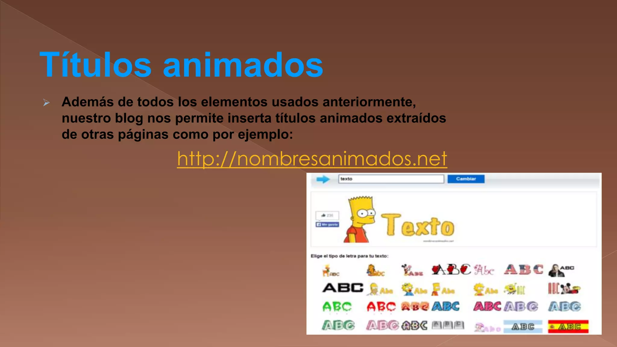 Títulos animados


Además de todos los elementos usados anteriormente,
nuestro blog nos permite inserta títulos animados extraídos
de otras páginas como por ejemplo:

http://nombresanimados.net

 