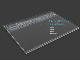 TabPage Relatórios
Itens utilizados
 Button
 Panel
 Label
 ComboBox
 