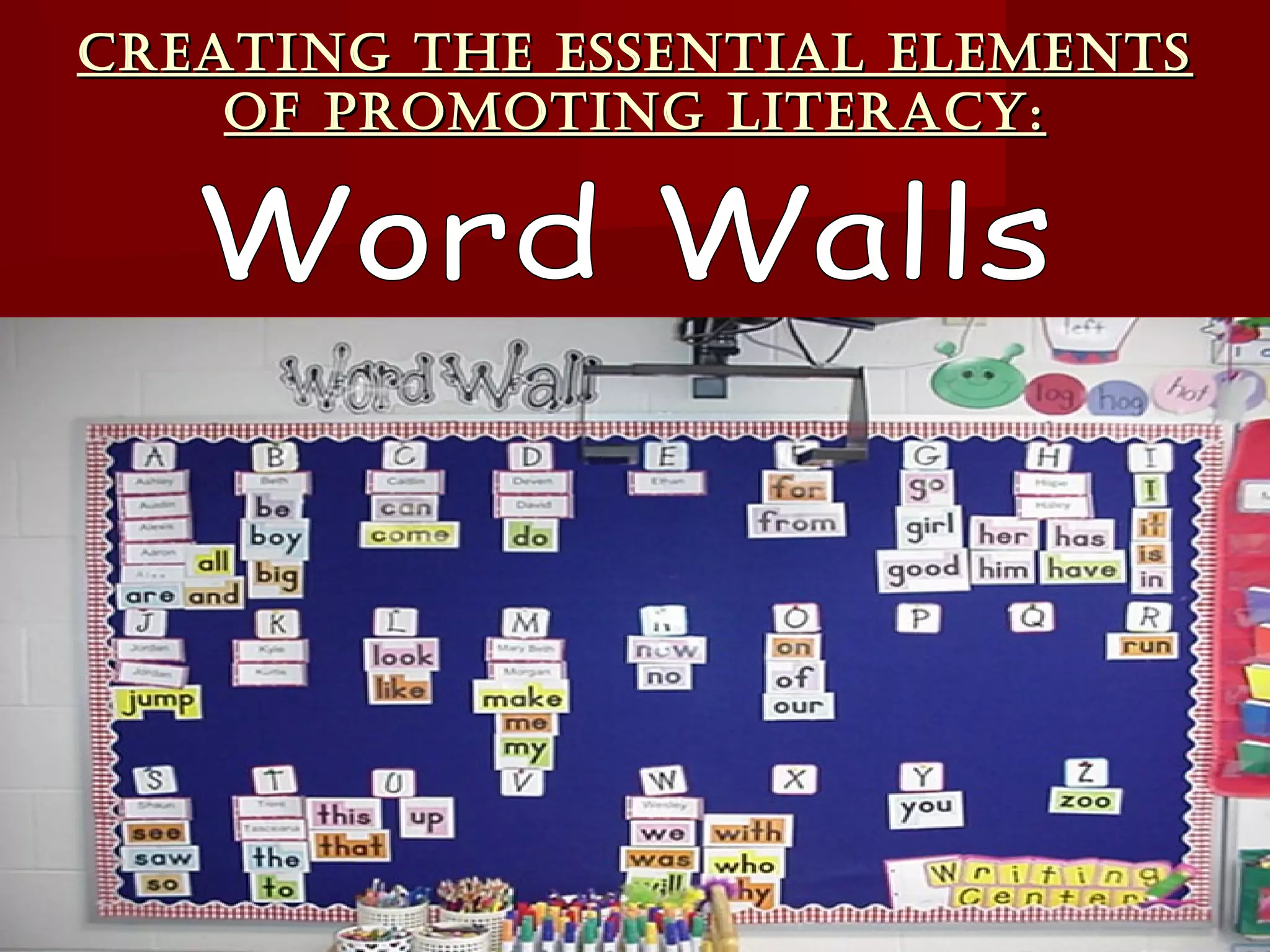 Creating the essential elements
    of Promoting literaCy:
 