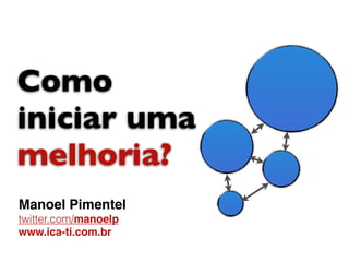 Como
iniciar uma
melhoria?
Manoel Pimentel
twitter.com/manoelp
www.ica-ti.com.br
 