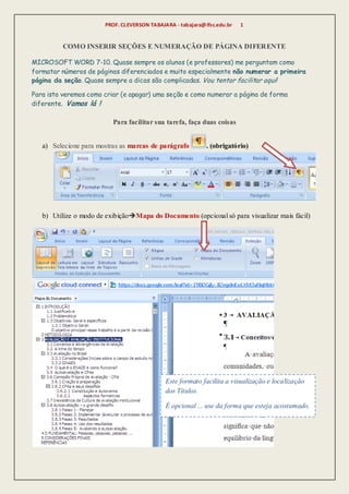 Word - Microsoft - Como inserir seções e numeração de página diferente
