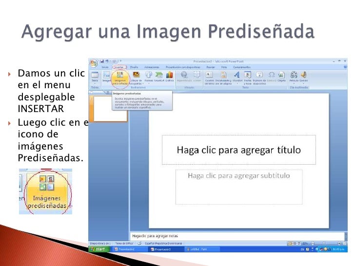 Como insertar una imagen desde archivo y prediseñada en power point p…