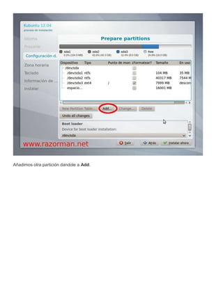 Añadimos otra partición dandole a Add.
 