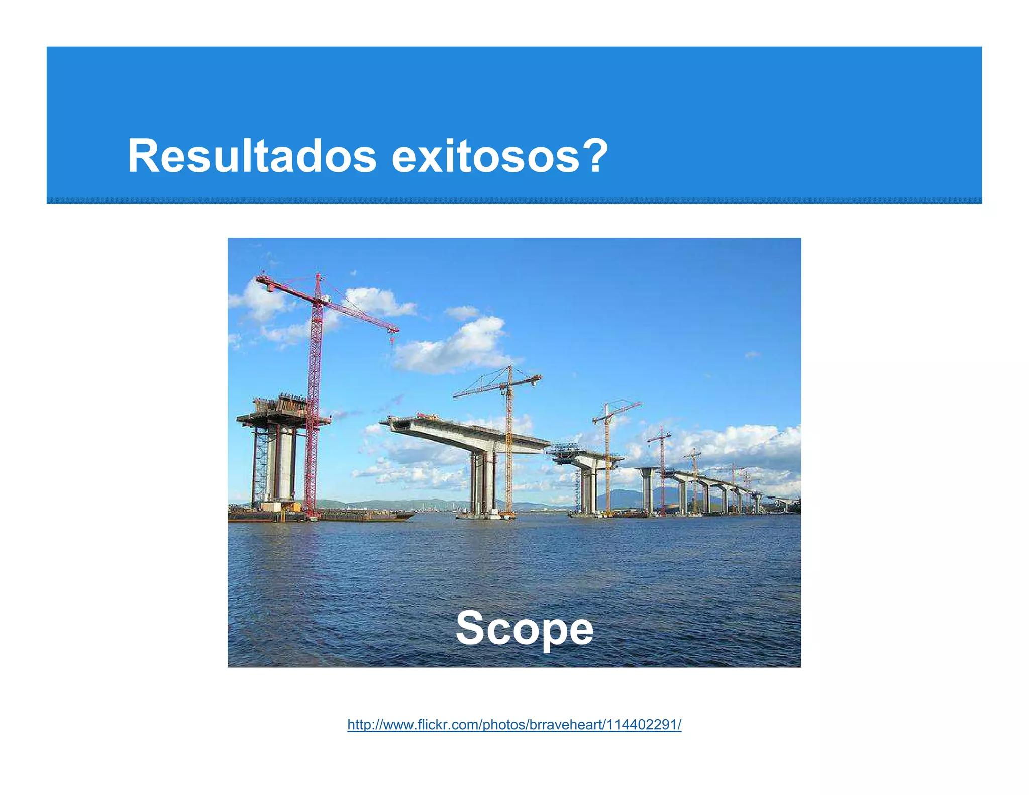 Resultados exitosos?




                         Scope
         http://www.flickr.com/photos/brraveheart/114402291/
 