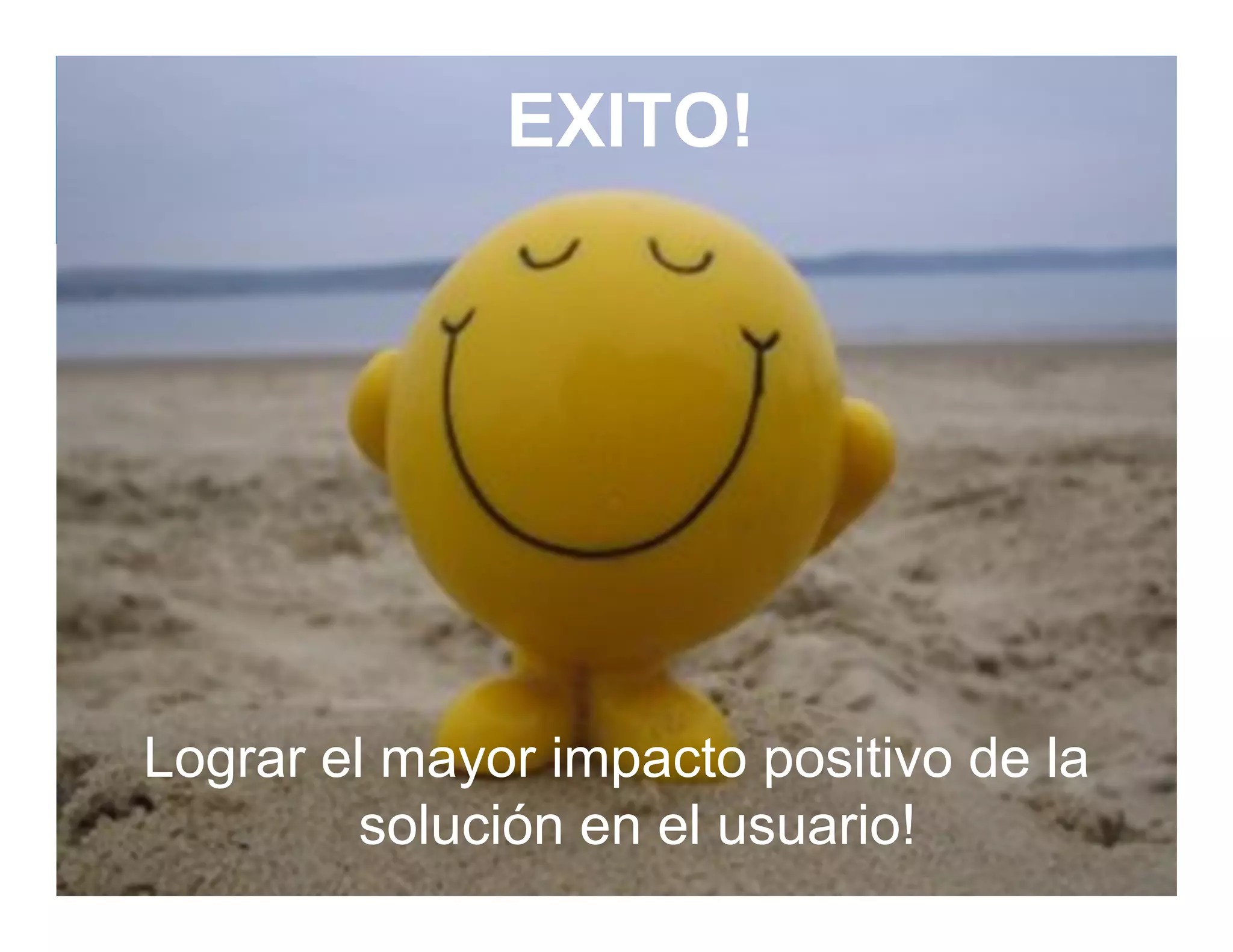 EXITO!




Lograr el mayor impacto positivo de la
         solución en el usuario!
 